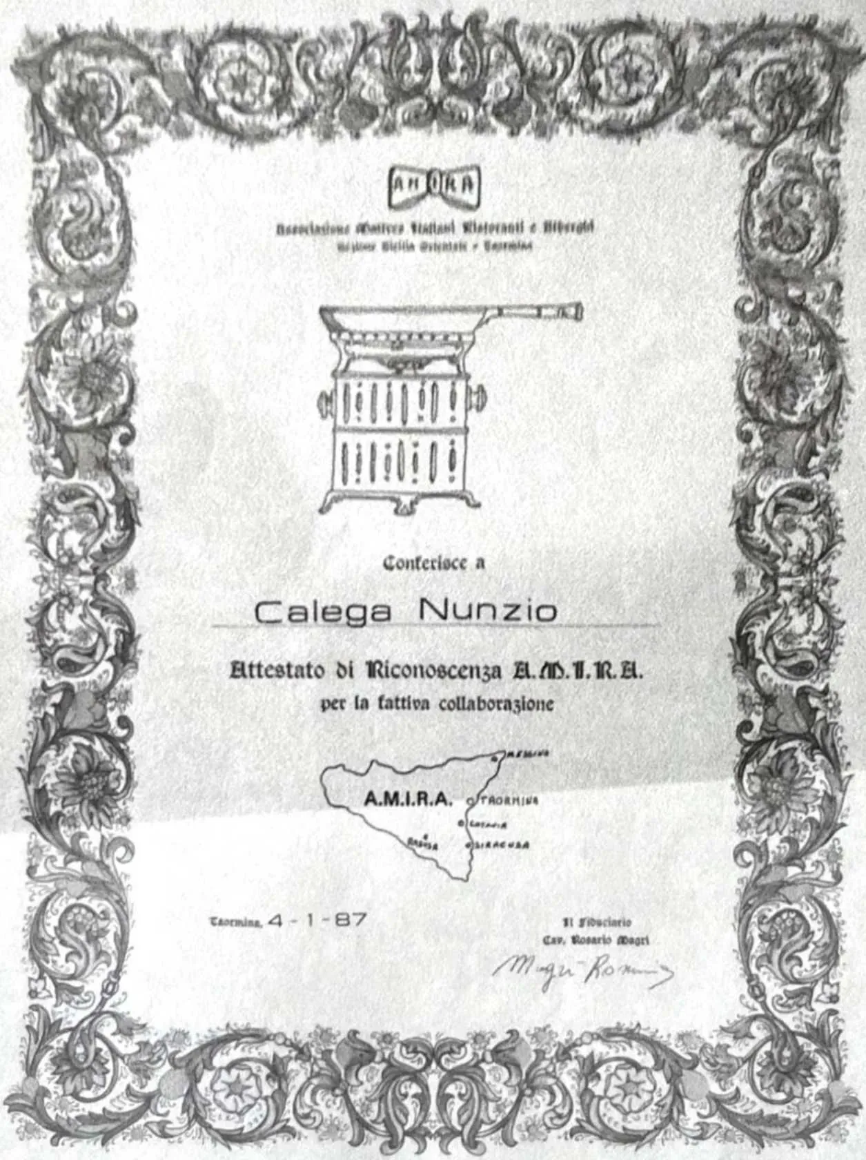 Recognition of AMIRA for Nunzio Calega